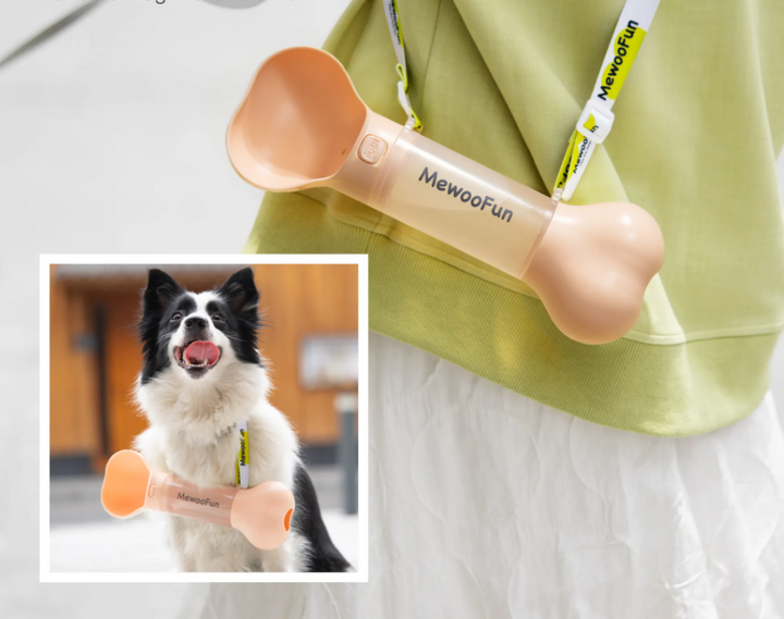 Stay hydrated with this bone-shaped portable dog water bottle, essential for pet hydration