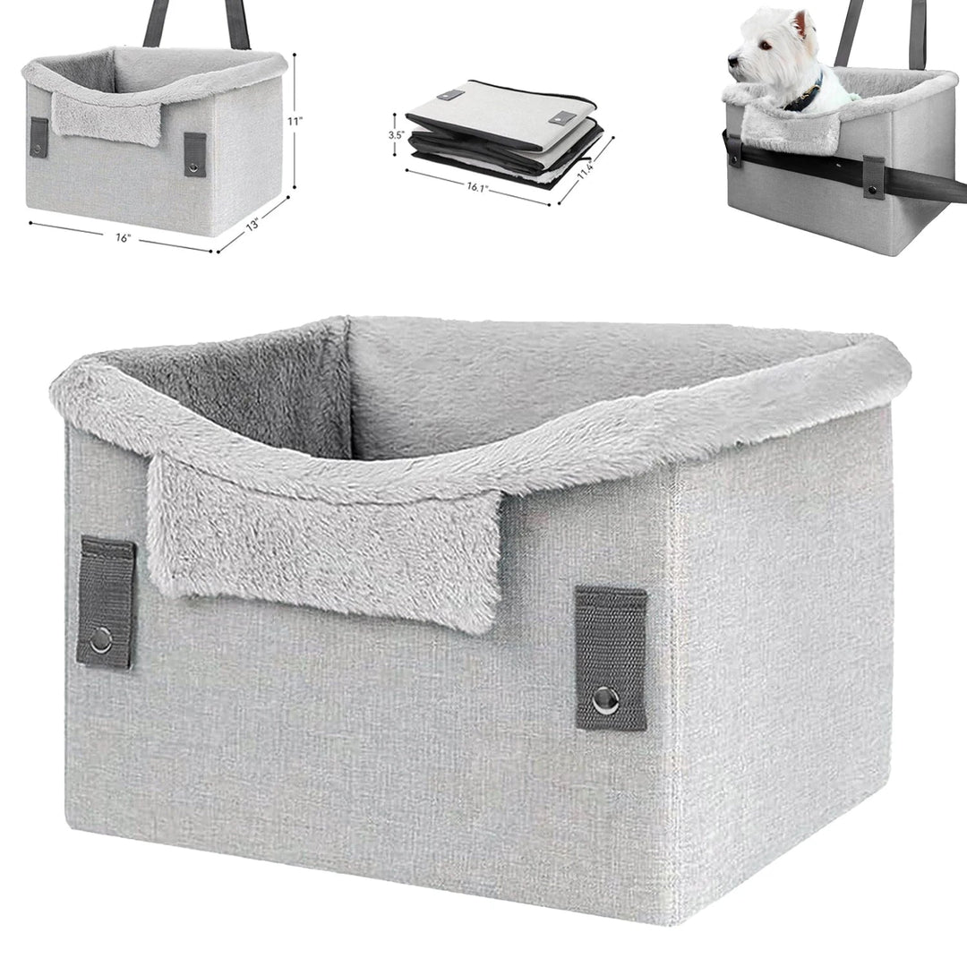 Small dog travel car crate with safety features, elevated pet booster seat for vehicle comfort