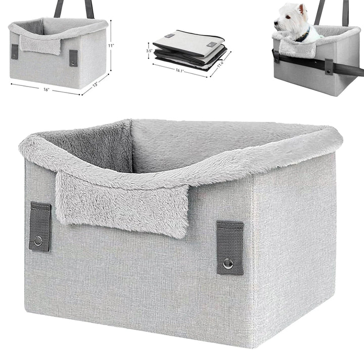 Small dog travel car crate with safety features, elevated pet booster seat for vehicle comfort