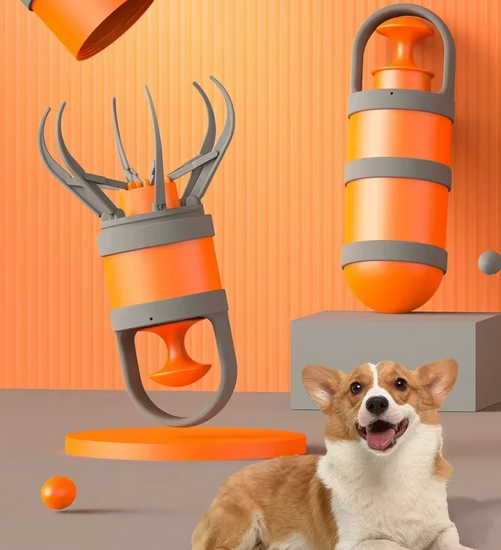 Portable dog waste picker with integrated bag holder for hygienic pet cleanup on walks.