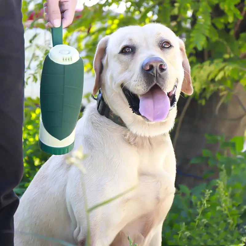Leak-proof dog water and snack dispenser, essential pet supplies for hiking or travel convenience.