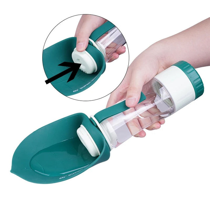 Outdoor portable pet water and food bottle, a convenient travel bowl solution for dogs.
