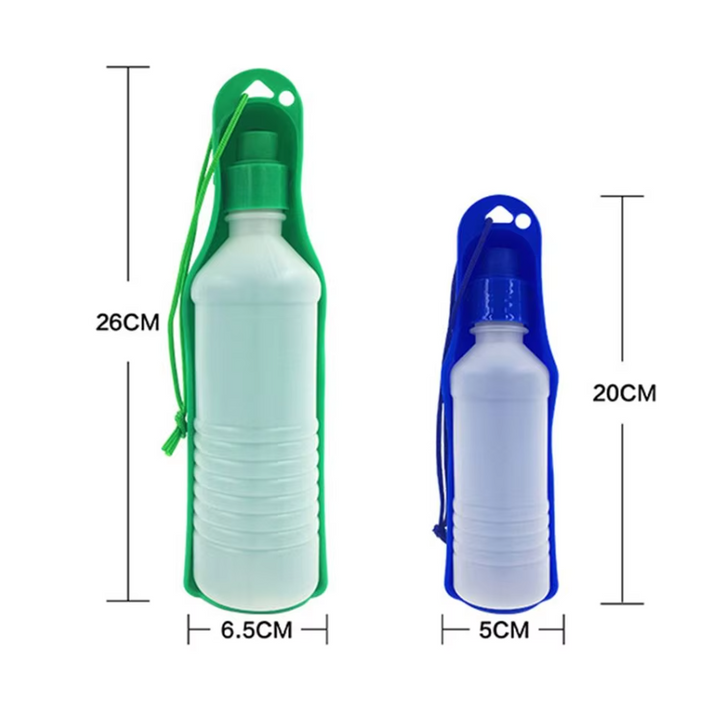Leakproof dog water bottle and attached bowl, ideal pet hydration for walks and outdoor adventures