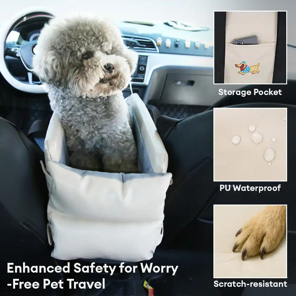 Dog console seat, faux leather, waterproof, portable, ensuring pet safety