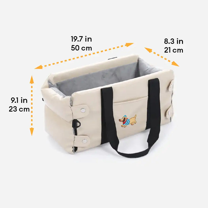 Travel bag and car seat for dogs, waterproof faux leather, boosting pet safety