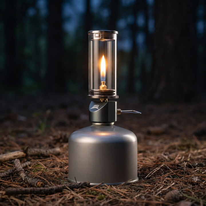 Rugged windproof gas camping lantern, perfect for illuminating tents or campsites during hiking & outdoor trips.