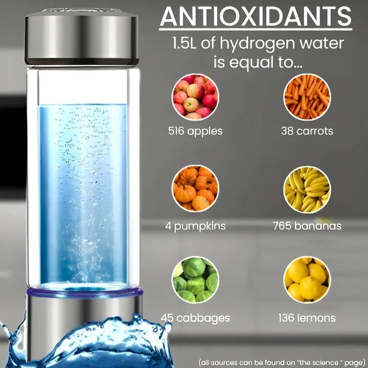 Compact hydrogen water bottle for travel & fitness. Rechargeable, ensures healthy, enhanced hydration wherever you go.