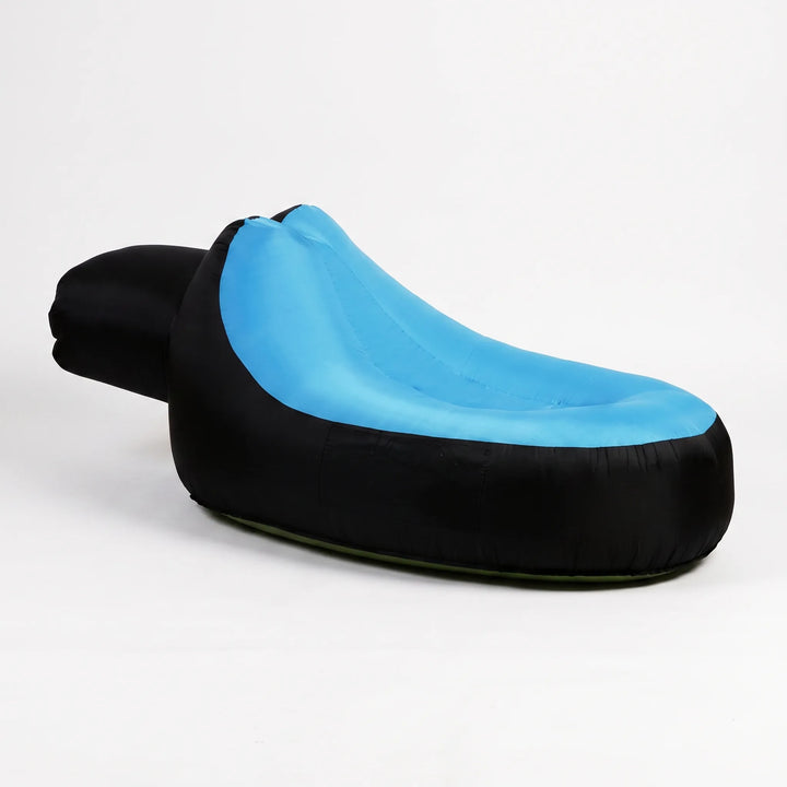 Relaxing portable inflatable lounger. Perfect outdoor seating for camping, beach, garden. Easy setup air sofa.