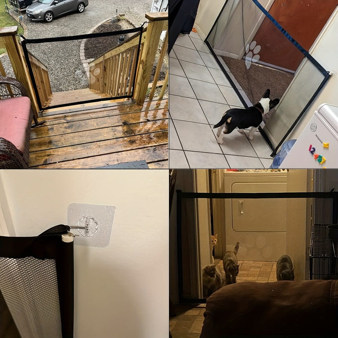 Foldable mesh pet gate, a portable safety barrier for indoor cats and small dogs