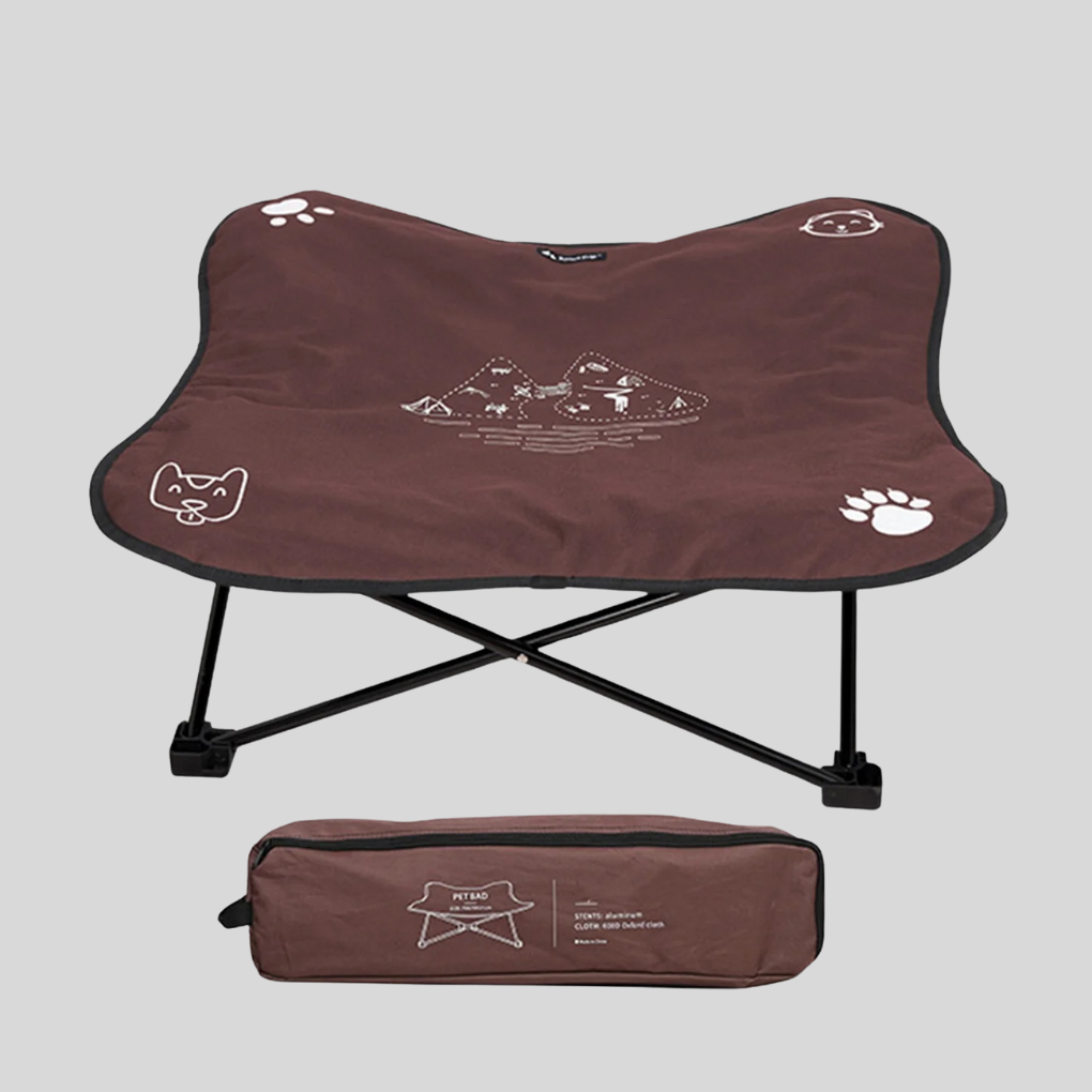 Durable pet furniture: a portable, elevated folding dog or cat bed for outdoor adventures