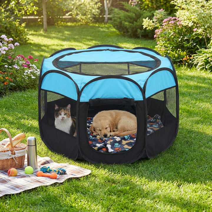 Portable outdoor travel tent for dogs & cats, foldable & lightweight pet gear, perfect for camping & trips.