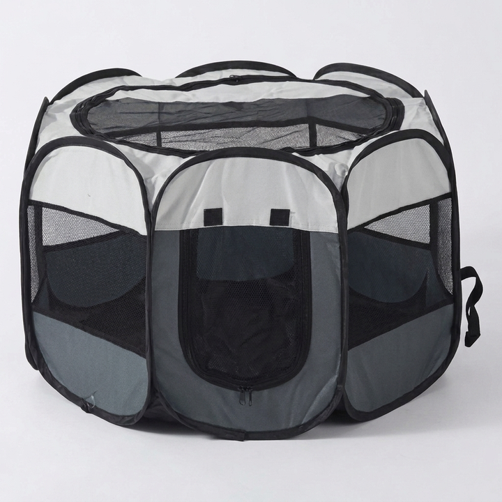 Outdoor pet tent & playpen for cats and dogs, portable, breathable, and easy to set up for travel.