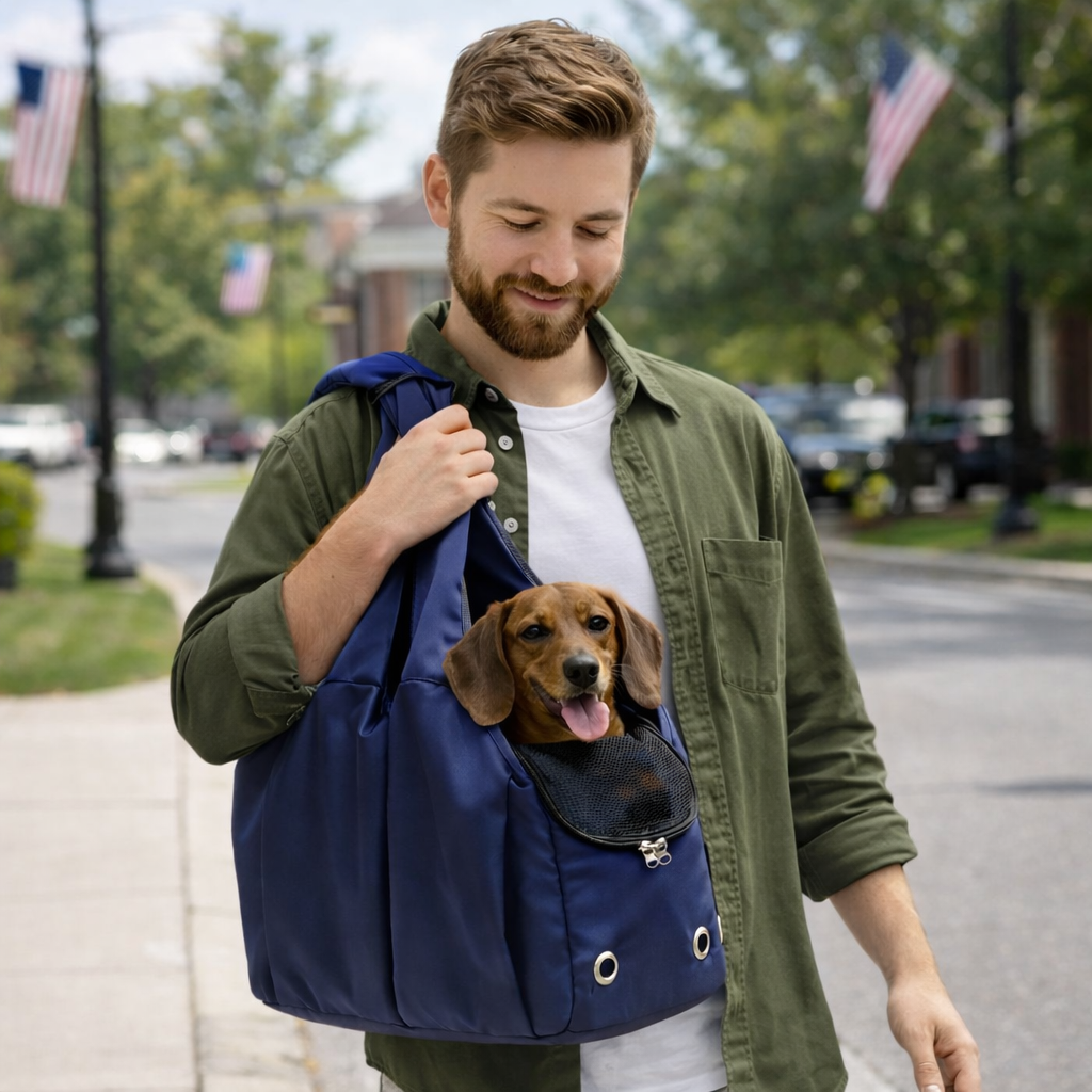 Small pet carrier shoulder bag with comfortable strap, perfect for dog & cat travel supplies