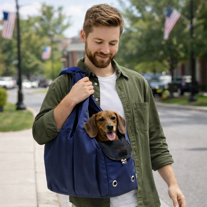 Small pet carrier shoulder bag with comfortable strap, perfect for dog & cat travel supplies