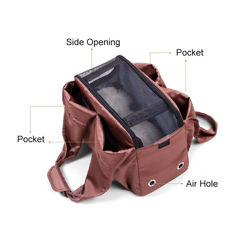 Compact portable pet carrier shoulder bag, suitable for puppies and kittens, secure zipper