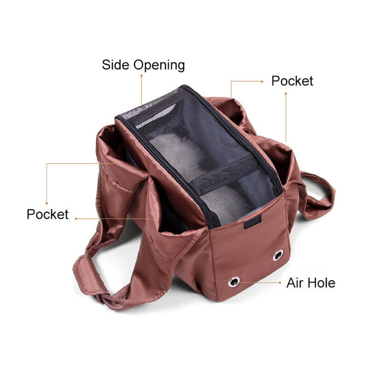 Compact portable pet carrier shoulder bag, suitable for puppies and kittens, secure zipper