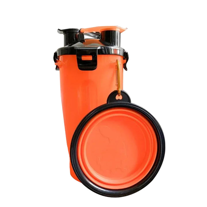 Keep your dog fed and hydrated with this 2-in-1 portable pet travel bottle