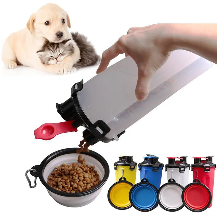 Travel dog bottle and feeder combo, convenient solution for pet feeding & watering outdoors