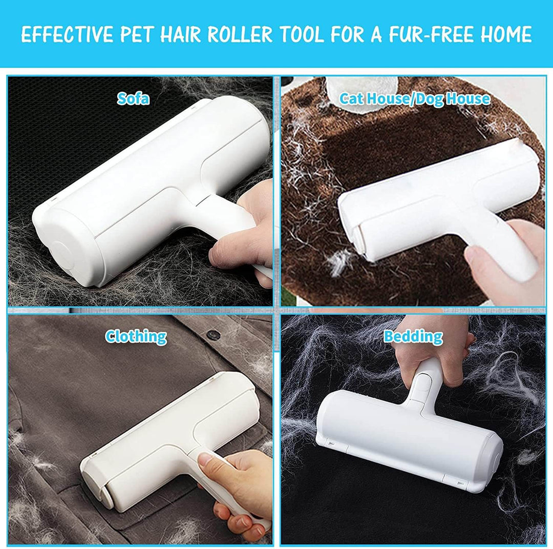 Ergonomic pet hair remover roller, perfect for effortlessly cleaning lint and animal fur from various surfaces.