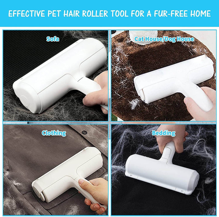 Ergonomic pet hair remover roller, perfect for effortlessly cleaning lint and animal fur from various surfaces.
