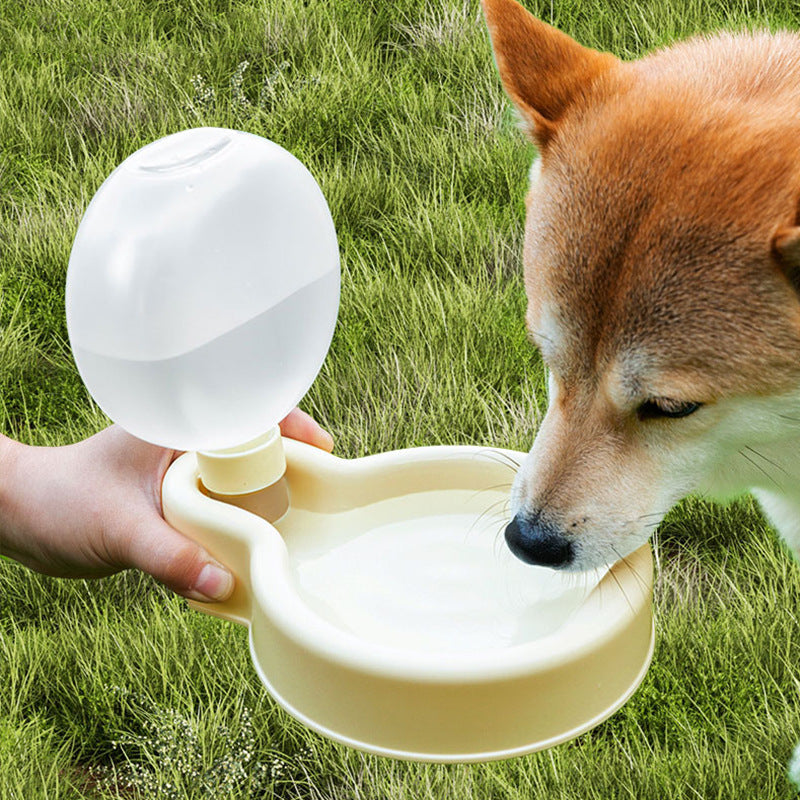 Portable pet water bottle and food dispenser, blue, for dogs & cats, BPA-free, perfect for travel