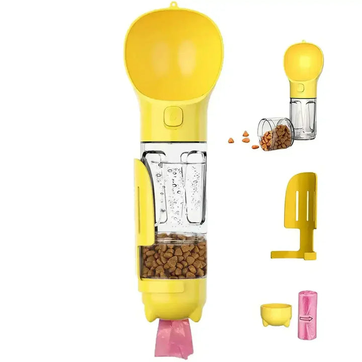 Outdoor pet gear: portable dog water bottle with snack holder and feeder scoop