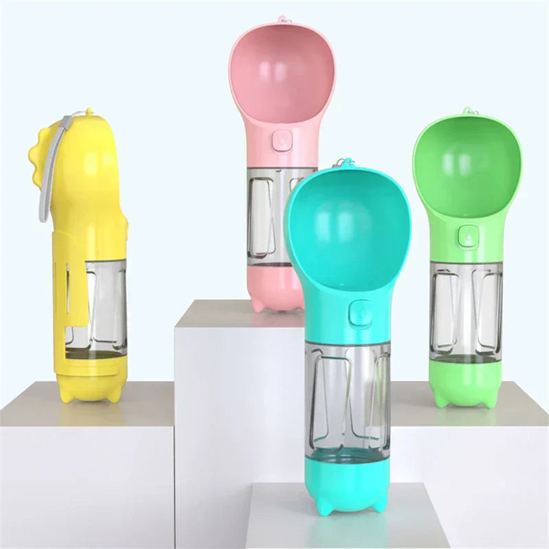 On-the-go pet hydration: travel water bottle with food compartment & scoop