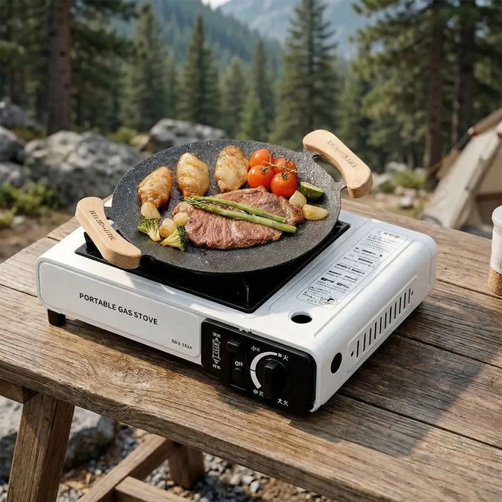 Portable single-burner gas stove for camping & outdoor cooking. Compact butane travel stove for camp gear.