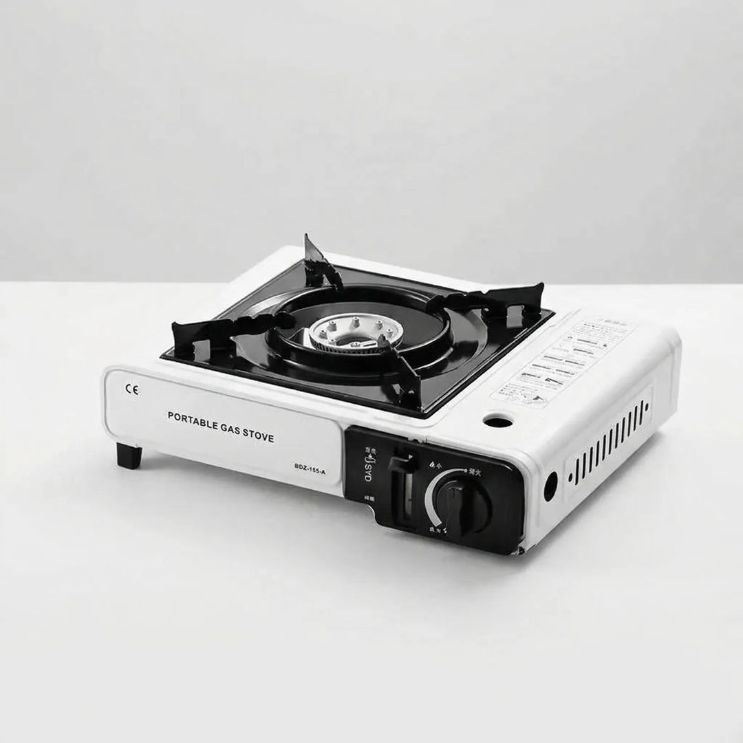 Lightweight portable gas stove, single burner design for efficient outdoor cooking & backpacking adventures.