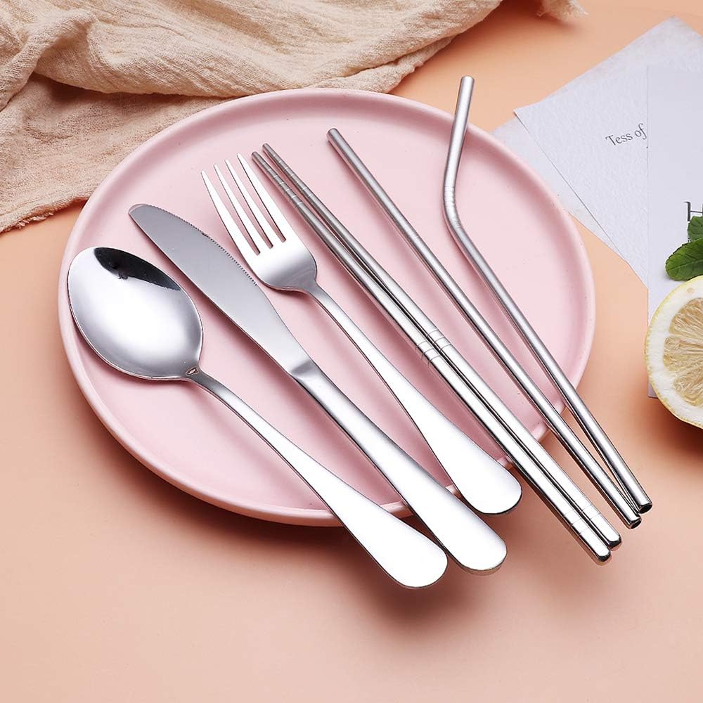 Family-friendly reusable stainless steel cutlery set, great for all ages on the go.