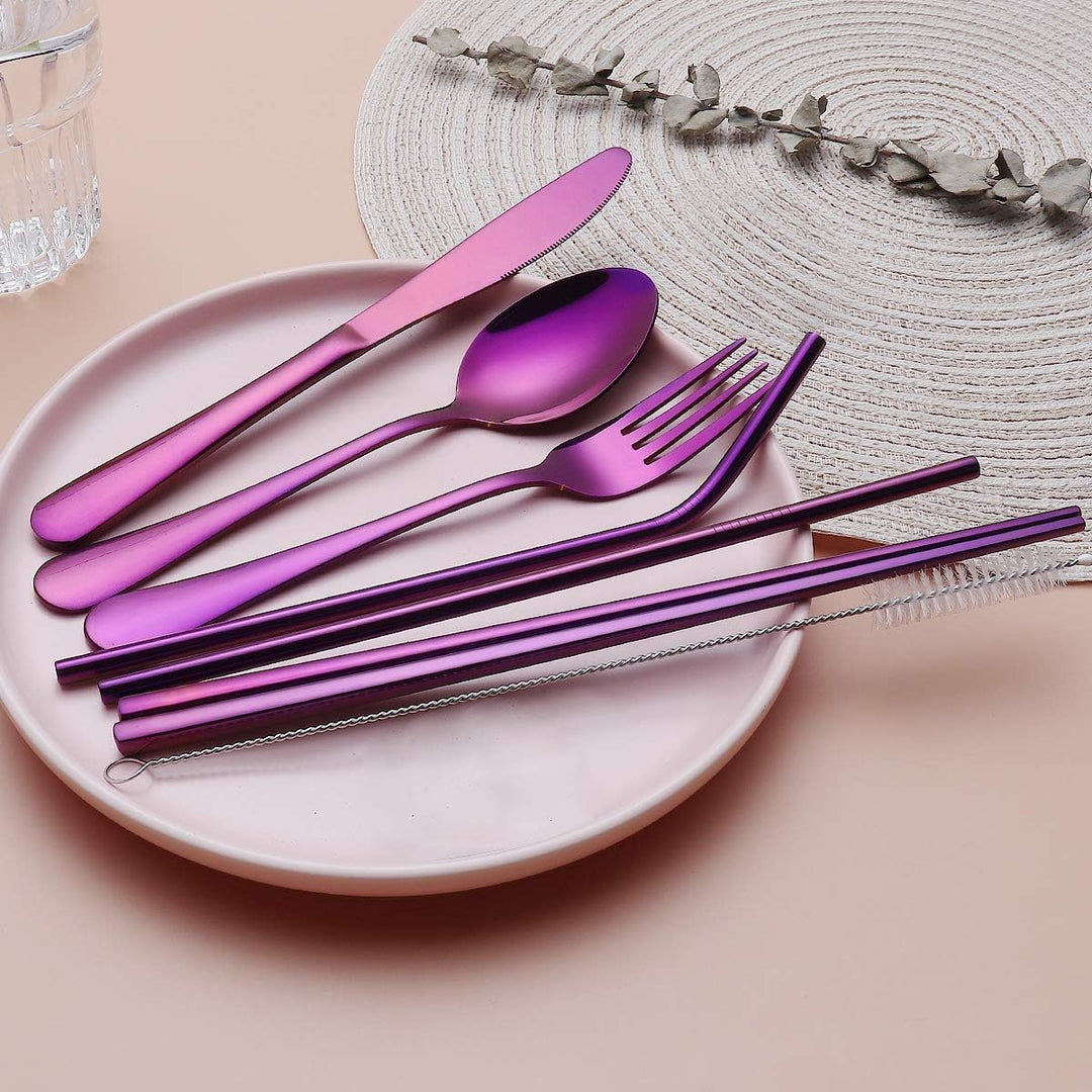Environmentally friendly stainless steel travel cutlery set, reducing plastic waste.