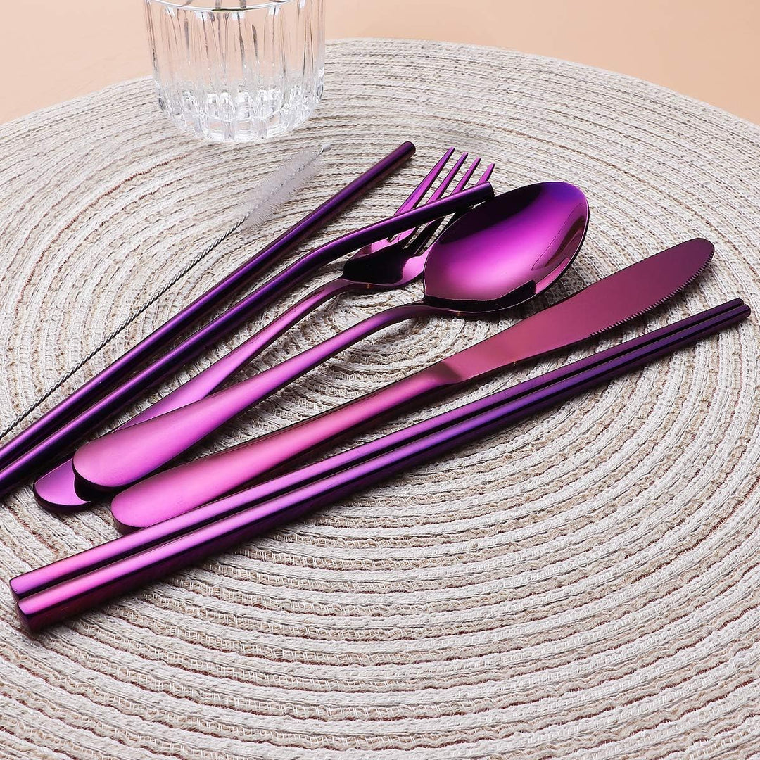 Adventure-ready stainless steel travel utensil set for hiking, camping, and road trips.