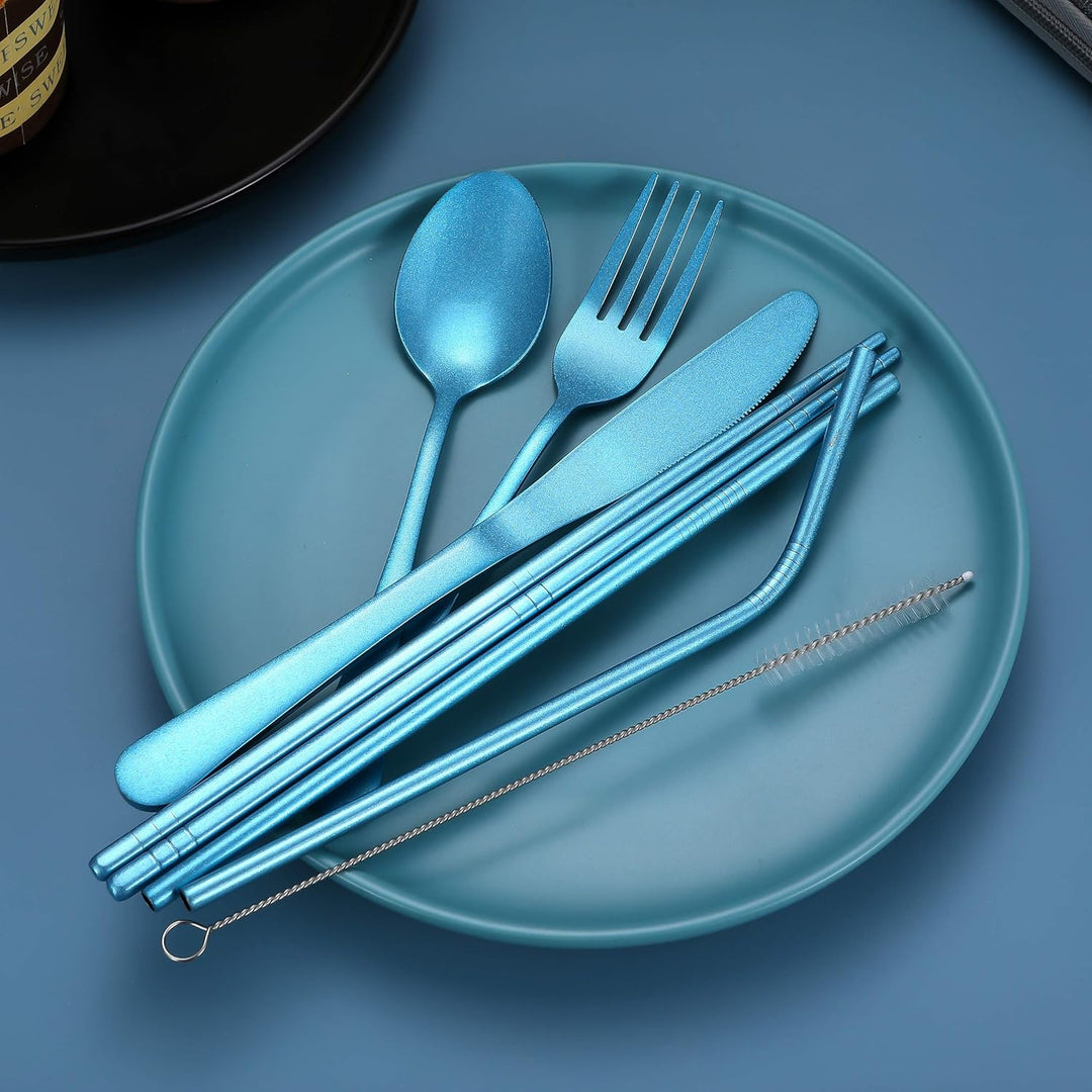 High-quality stainless steel portable utensil set with case for durable, convenient dining.