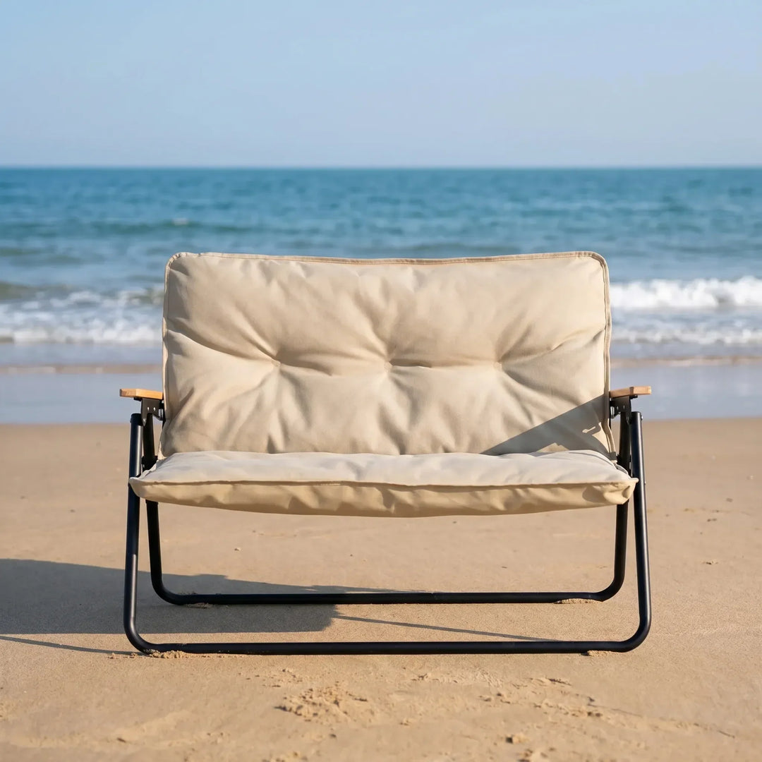 Portable two-person camping sofa, ideal for outdoor seating, picnics, and camp comfort.