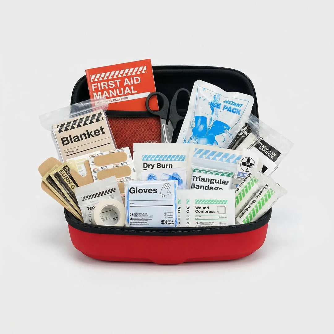 Durable waterproof first aid kit, ideal for travel, camping, hiking & outdoor emergency preparedness. Portable & essential.