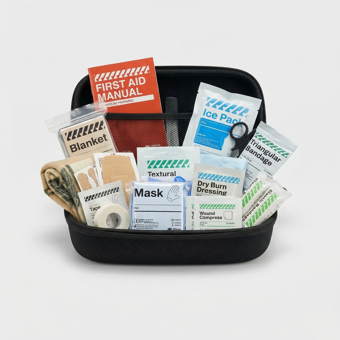 Unisex portable waterproof first aid kit for travel, camping, hiking, and all outdoor safety essentials.