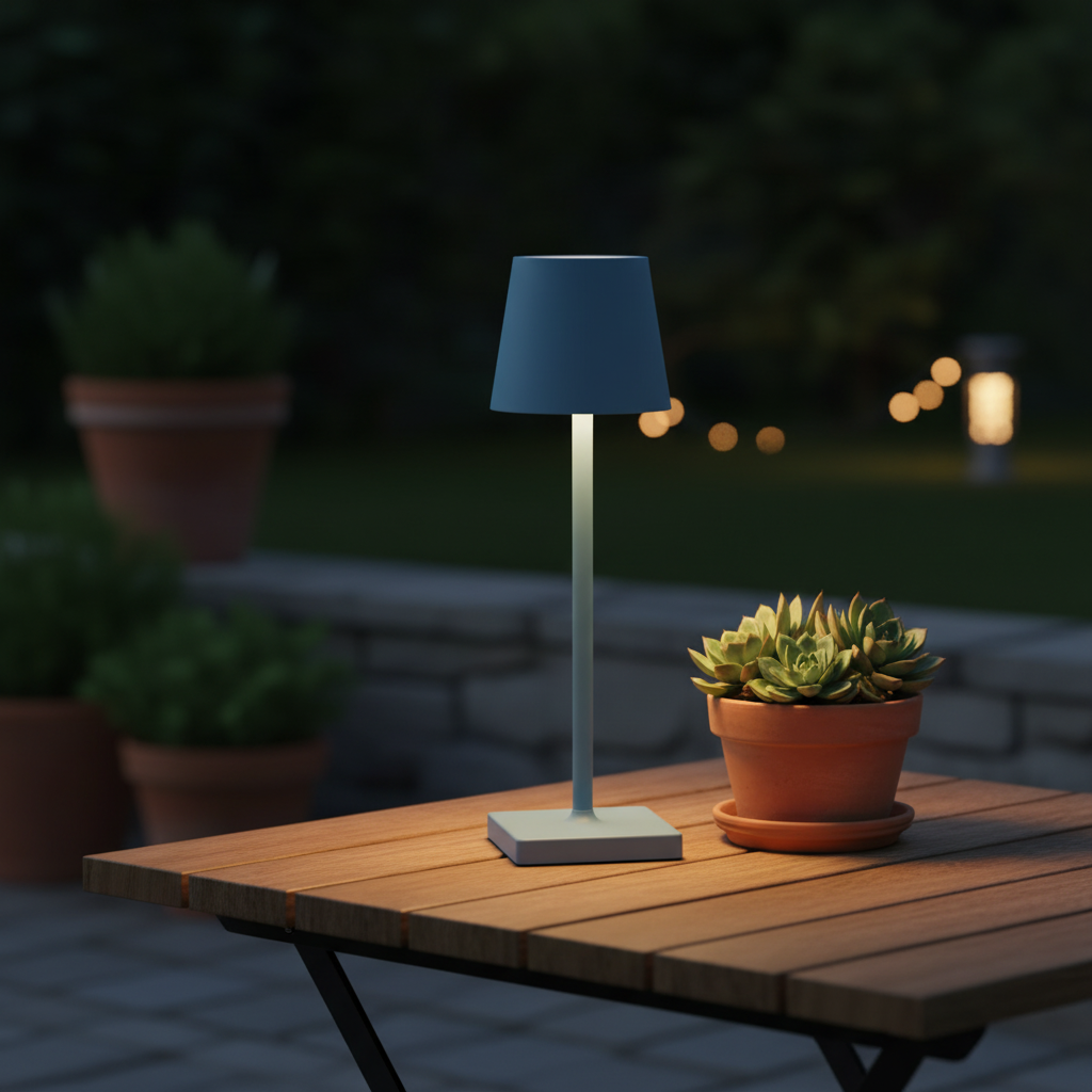 Portable wireless LED table lamp for versatile indoor/outdoor lighting and modern home decor.