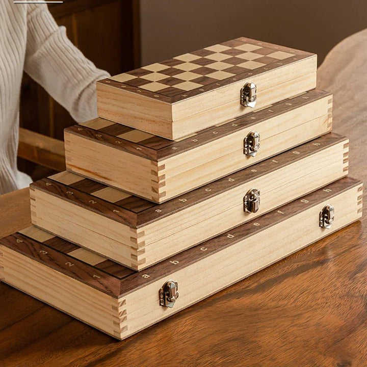 Foldable magnetic wooden chess board set, offering a stable and enjoyable strategy game experience for all ages.