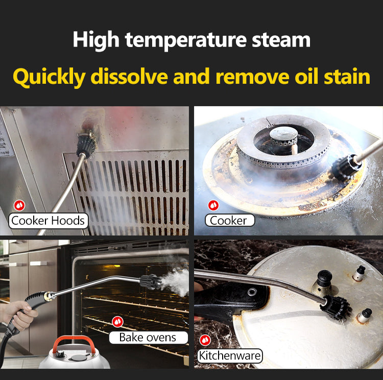 Professional 2800W high-pressure steam cleaner for tough dirt in homes, garages, and vehicles.