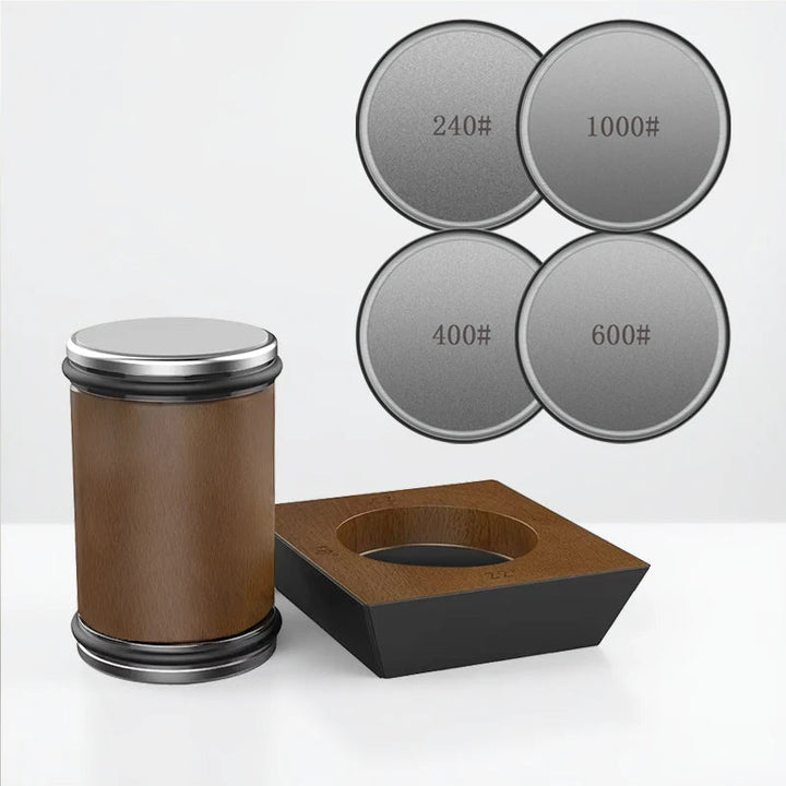 Diamond grit system in a precision adjustable knife sharpener for superior blade care and polishing.