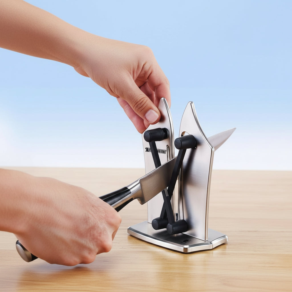 Essential kitchen tool: Precision knife sharpener for razor-sharp cooking blades. Effortless use.