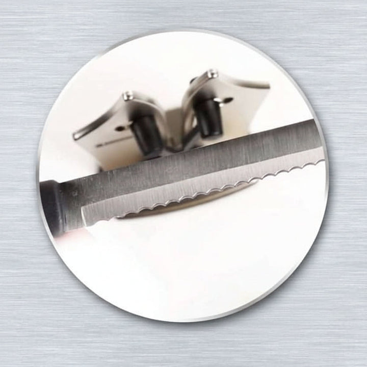 Precision sharpening tool for kitchen blades. Tungsten carbide ensures lasting sharpness & safe cooking.