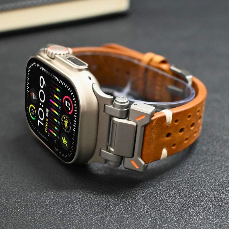 Premium brown leather smartwatch band, a stylish & durable unisex replacement strap.