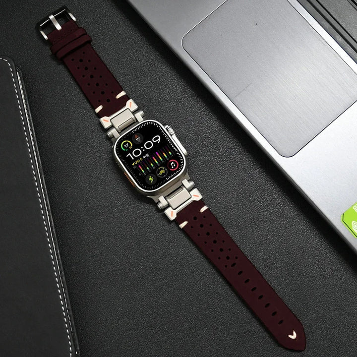 Unisex full-grain leather smartwatch band, durable, stylish & comfortable replacement strap.