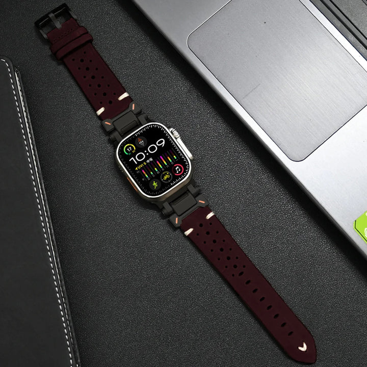 High-quality brown leather smartwatch band, a stylish & long-lasting unisex replacement strap.