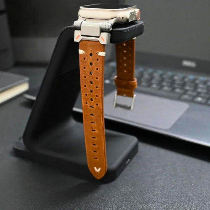 Elegant premium leather smartwatch strap, a durable unisex watch accessory replacement.