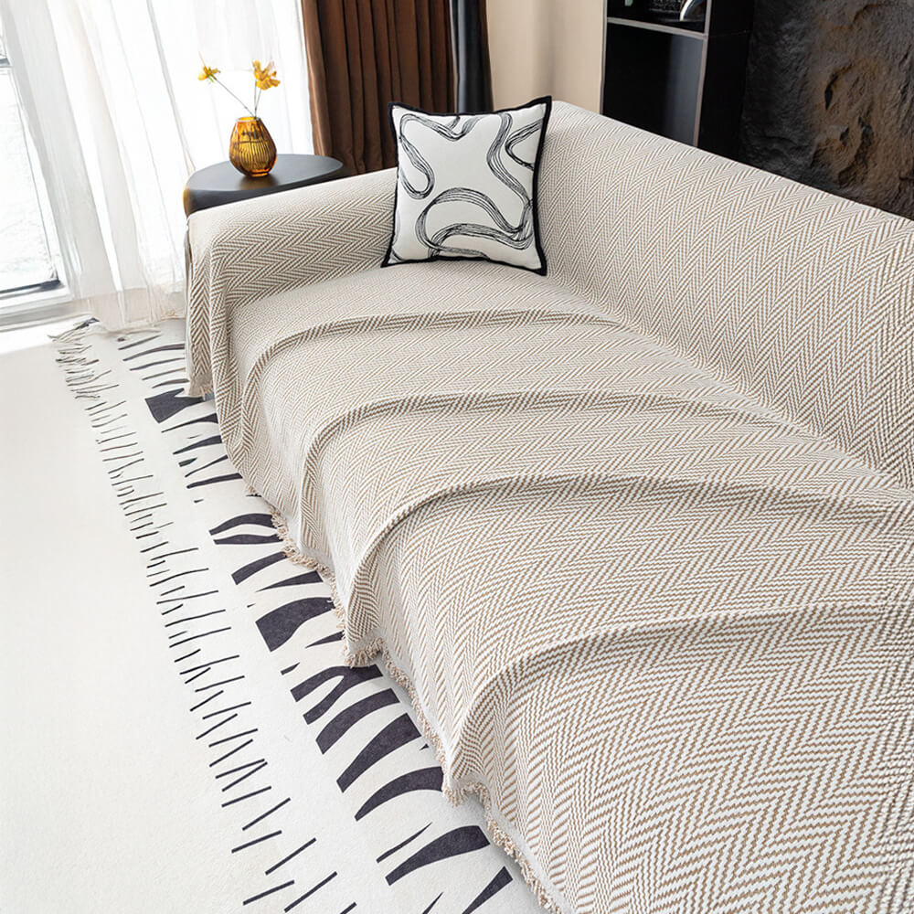 Beautiful chenille herringbone throw for sofa, a chic and practical home decor item.