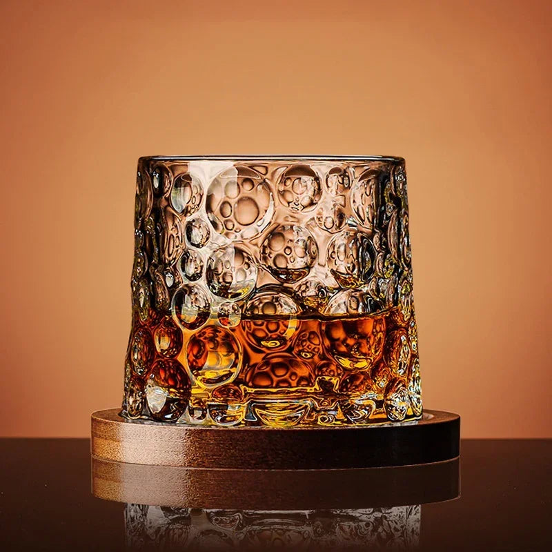 Close-up of a premium crystal whiskey glass, showcasing intricate design for spirits & bourbon.