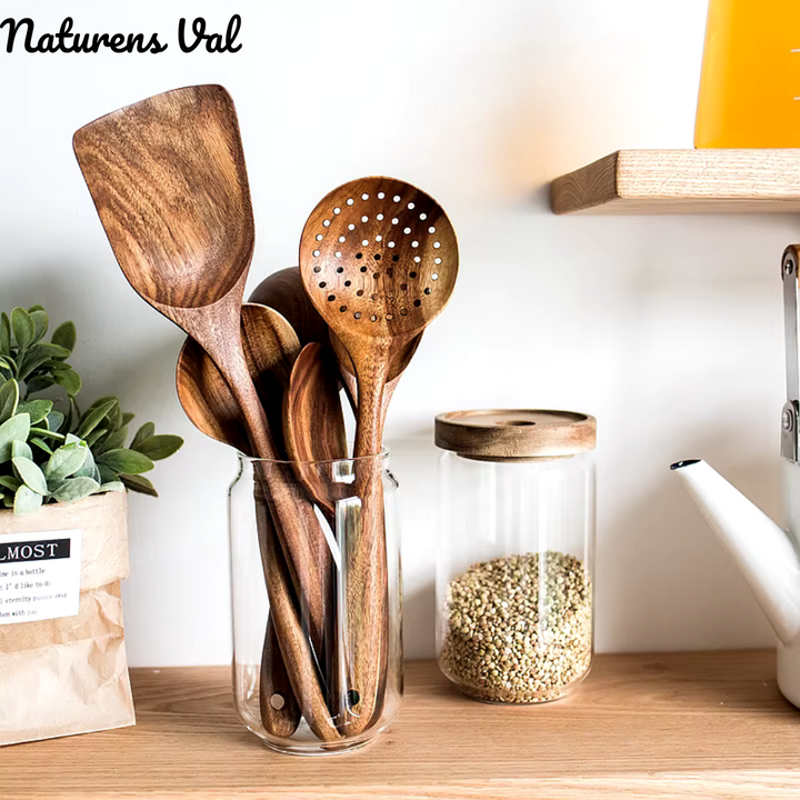 Elegant teak wood serving spoon, perfect for stirring & tasting. Minimalist design for any kitchen.
