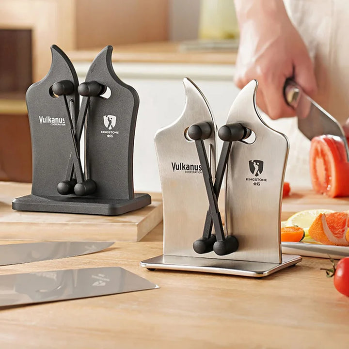 Premium triple-action knife sharpener, ideal for all kitchen blades & cutlery, ergonomic design.